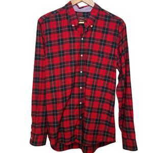 J. McLaughlin Size Large Mens Red Plaid Modern Fit Button Down Shirt